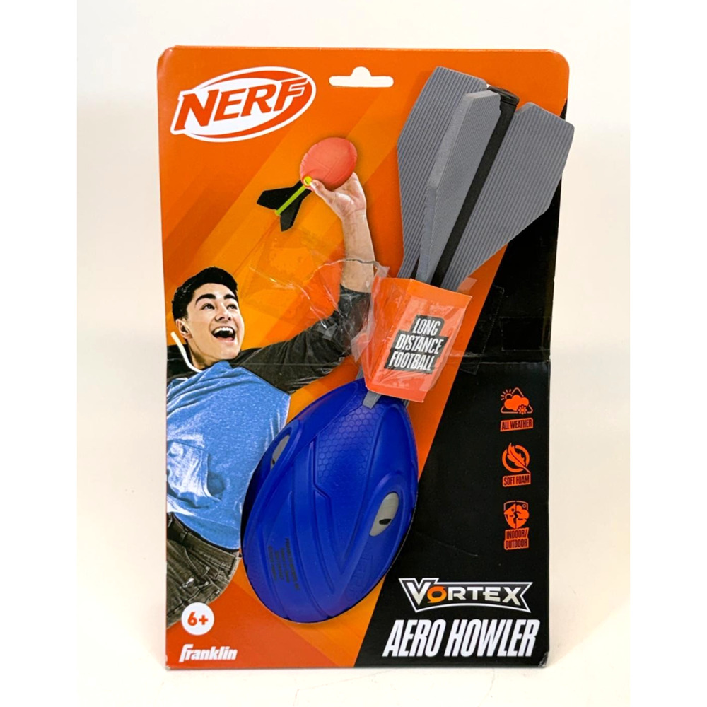 NERF Vortex Aero Howler Foam Football - Long Distance Whistle Ball BLUE